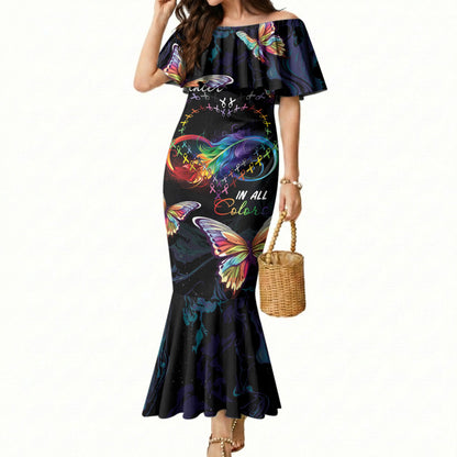 Fight Cancer In All Colors Personalized Mermaid Dress Whimsical Butterflies