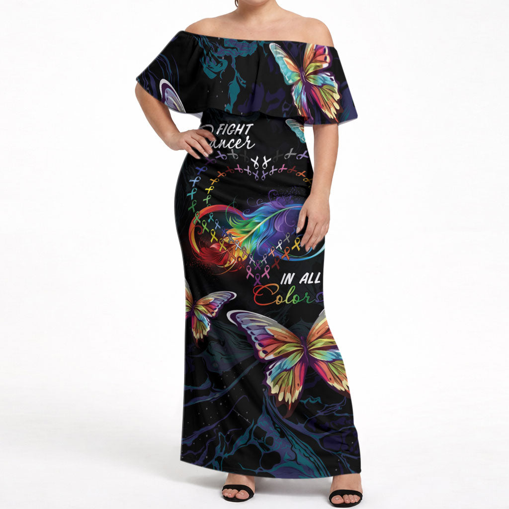 Fight Cancer In All Colors Personalized Off Shoulder Maxi Dress Whimsical Butterflies