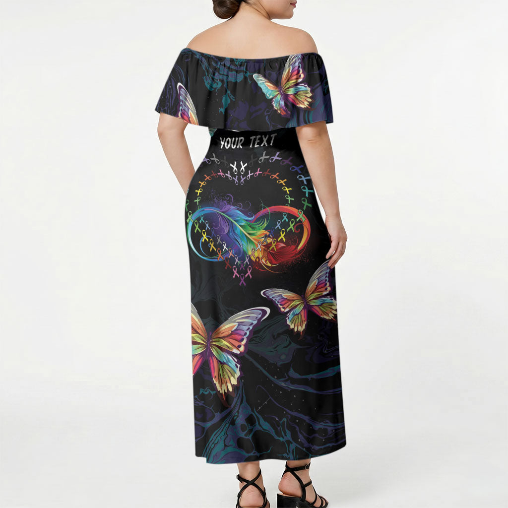 Fight Cancer In All Colors Personalized Off Shoulder Maxi Dress Whimsical Butterflies