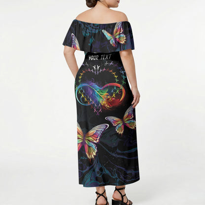 Fight Cancer In All Colors Personalized Off Shoulder Maxi Dress Whimsical Butterflies
