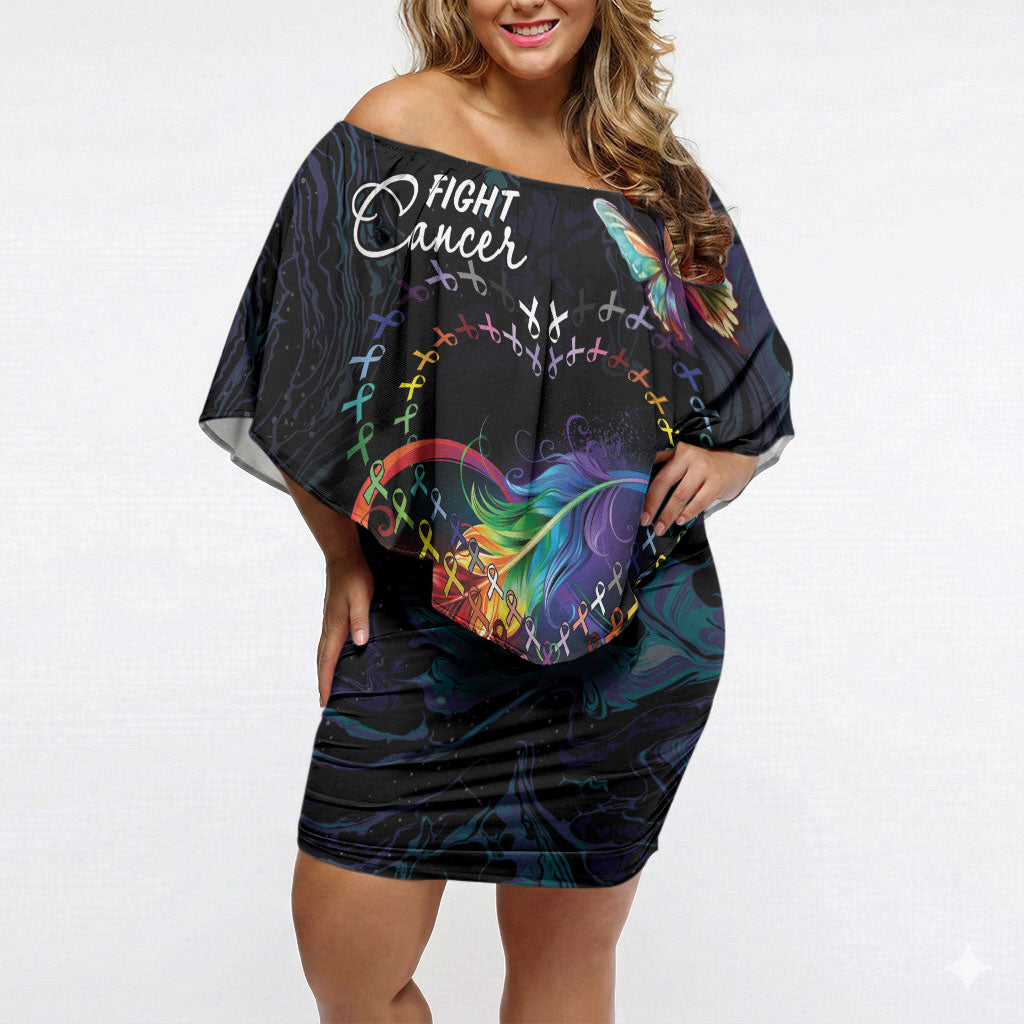 Fight Cancer In All Colors Personalized Off Shoulder Short Dress Whimsical Butterflies