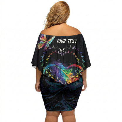 Fight Cancer In All Colors Personalized Off Shoulder Short Dress Whimsical Butterflies