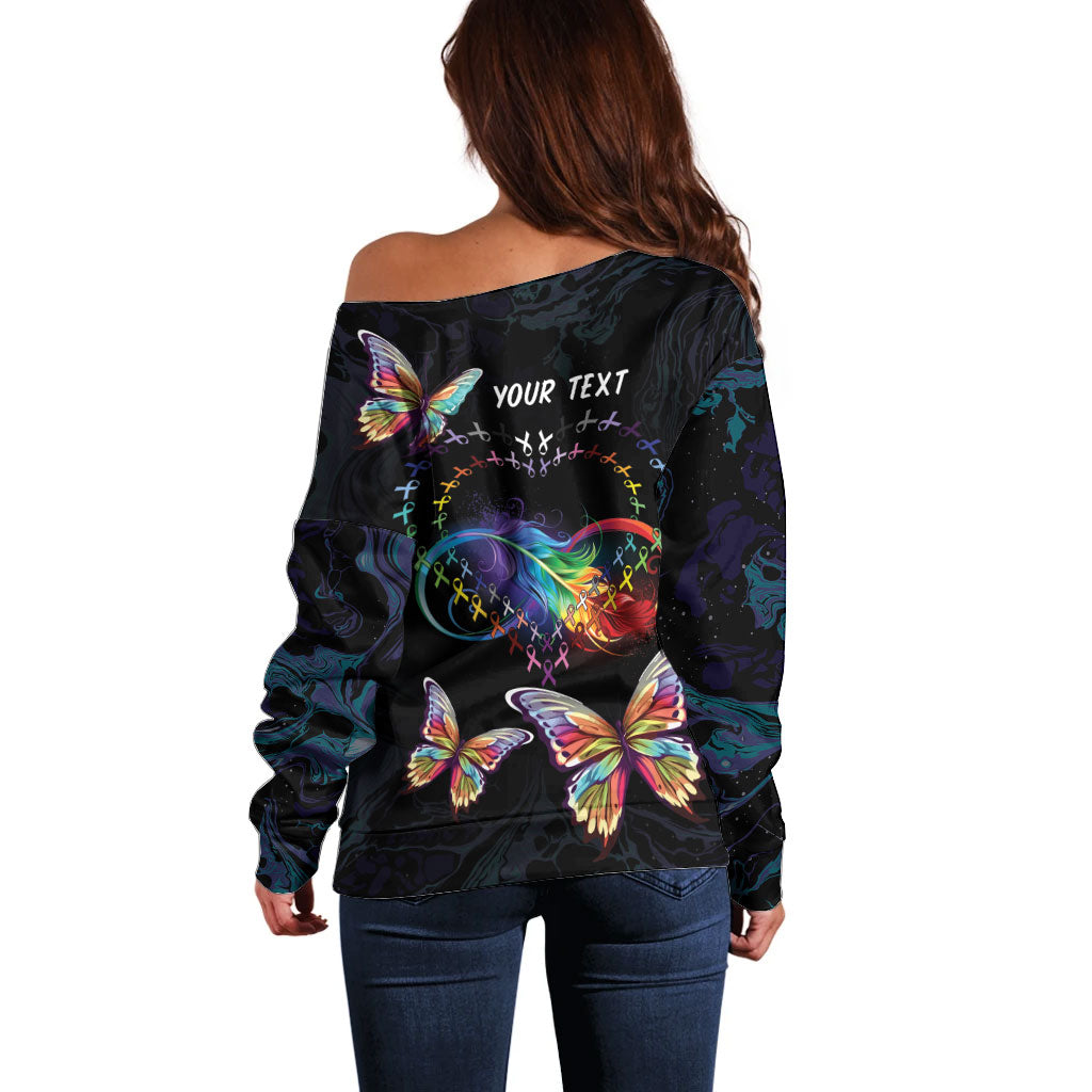 Fight Cancer In All Colors Personalized Off Shoulder Sweater Whimsical Butterflies