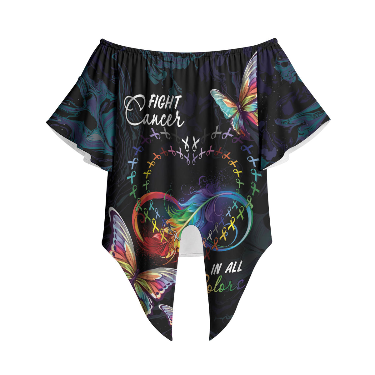 Fight Cancer In All Colors Personalized Off Shoulder Wrap Waist Top Whimsical Butterflies