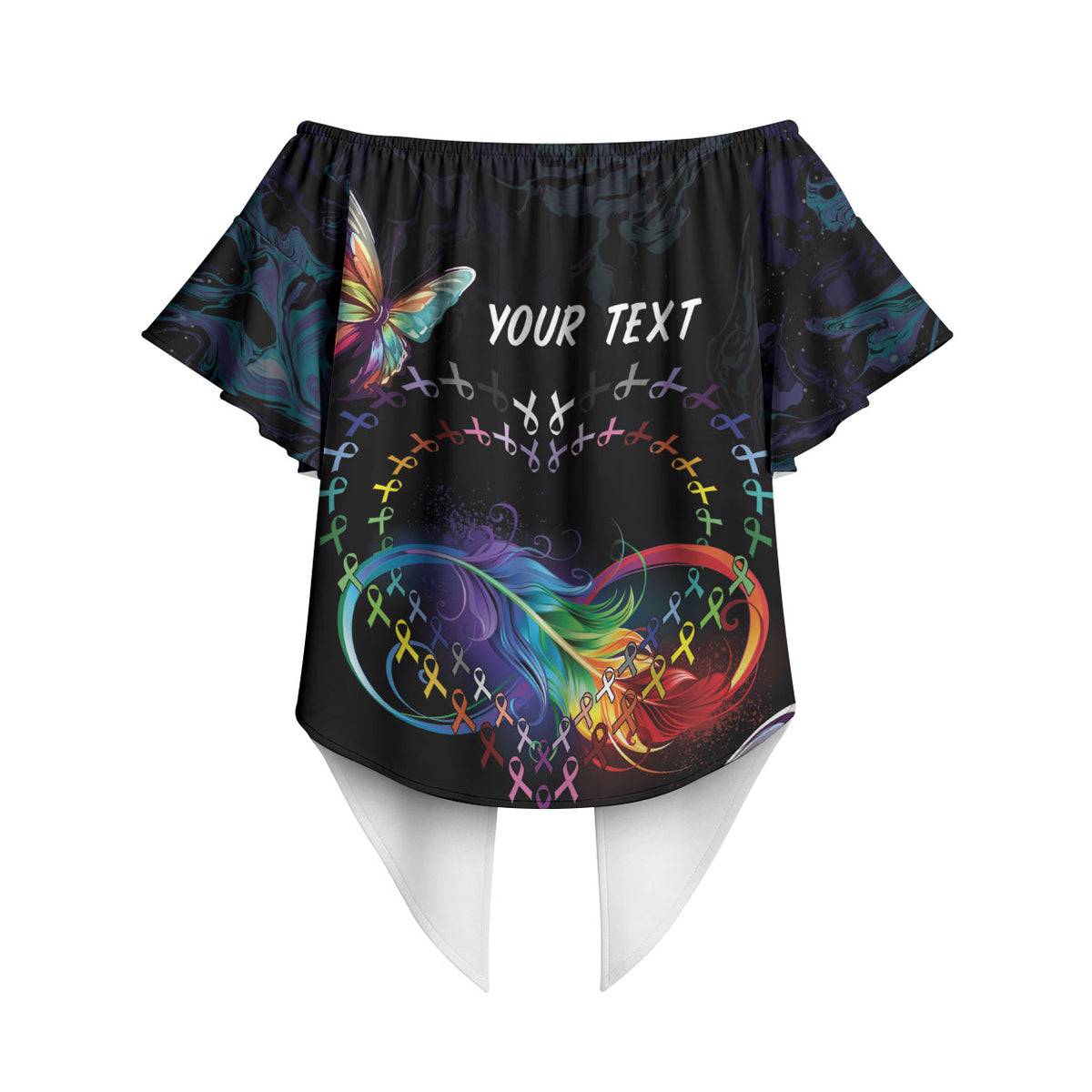 Fight Cancer In All Colors Personalized Off Shoulder Wrap Waist Top Whimsical Butterflies