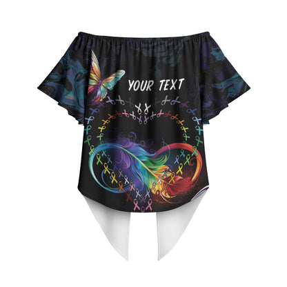 Fight Cancer In All Colors Personalized Off Shoulder Wrap Waist Top Whimsical Butterflies