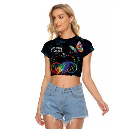 Fight Cancer In All Colors Personalized Raglan Cropped T Shirt Whimsical Butterflies