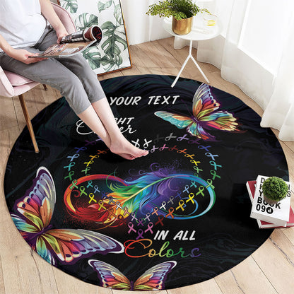 Fight Cancer In All Colors Personalized Round Carpet Whimsical Butterflies