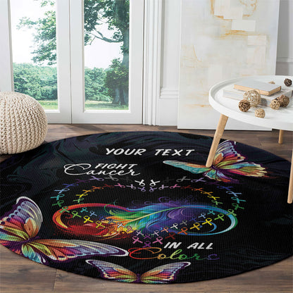 Fight Cancer In All Colors Personalized Round Carpet Whimsical Butterflies