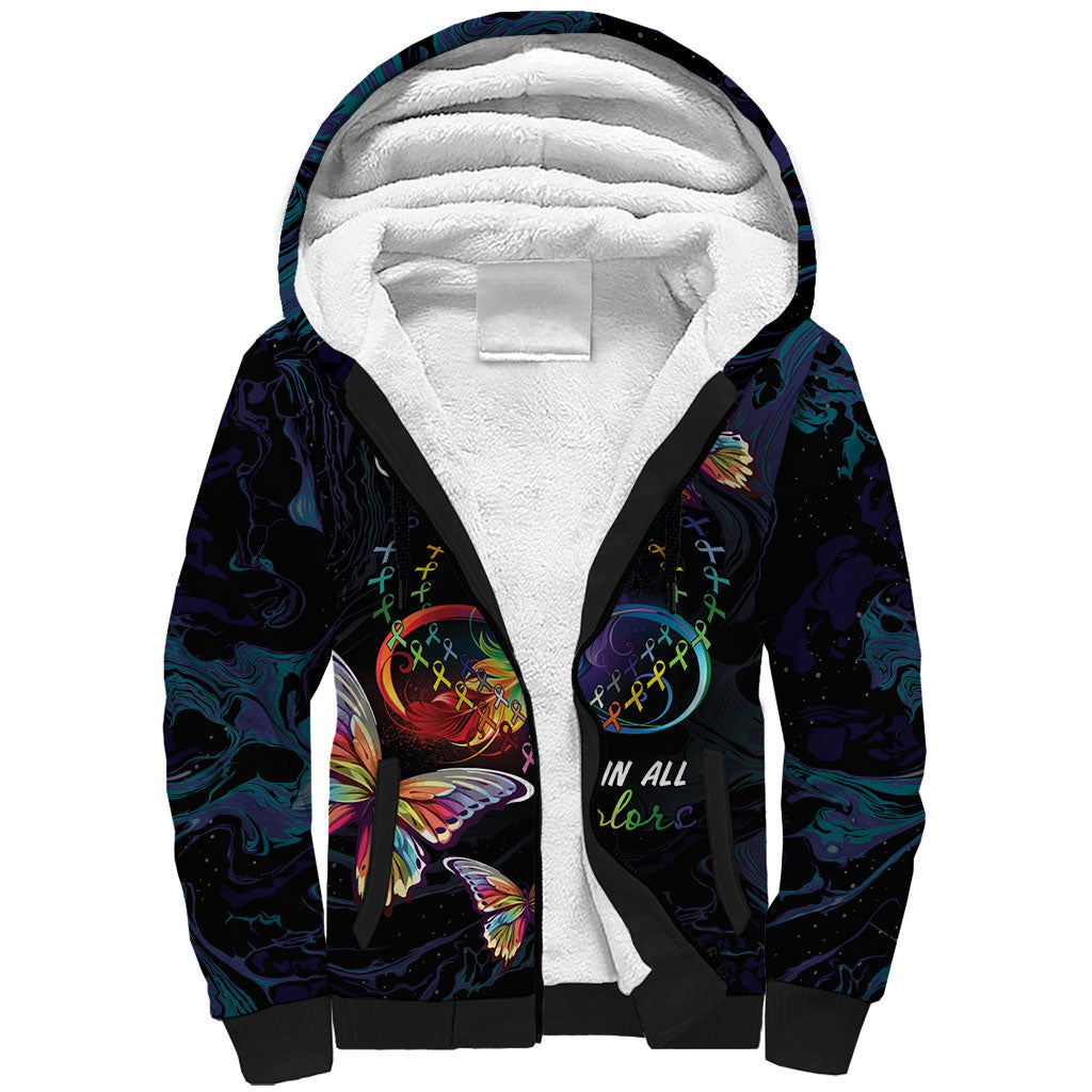 Fight Cancer In All Colors Personalized Sherpa Hoodie Whimsical Butterflies