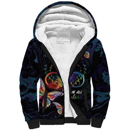 Fight Cancer In All Colors Personalized Sherpa Hoodie Whimsical Butterflies