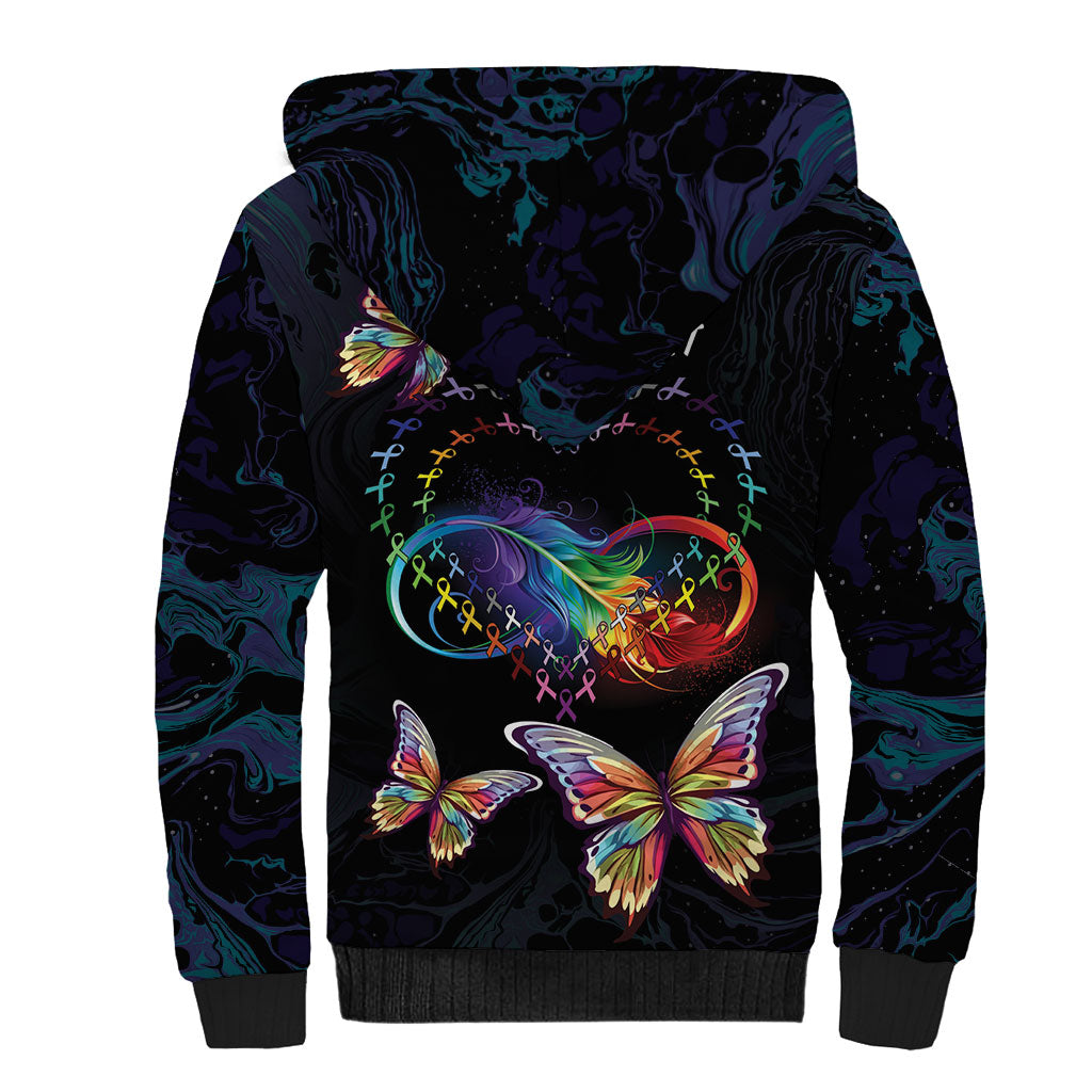 Fight Cancer In All Colors Personalized Sherpa Hoodie Whimsical Butterflies