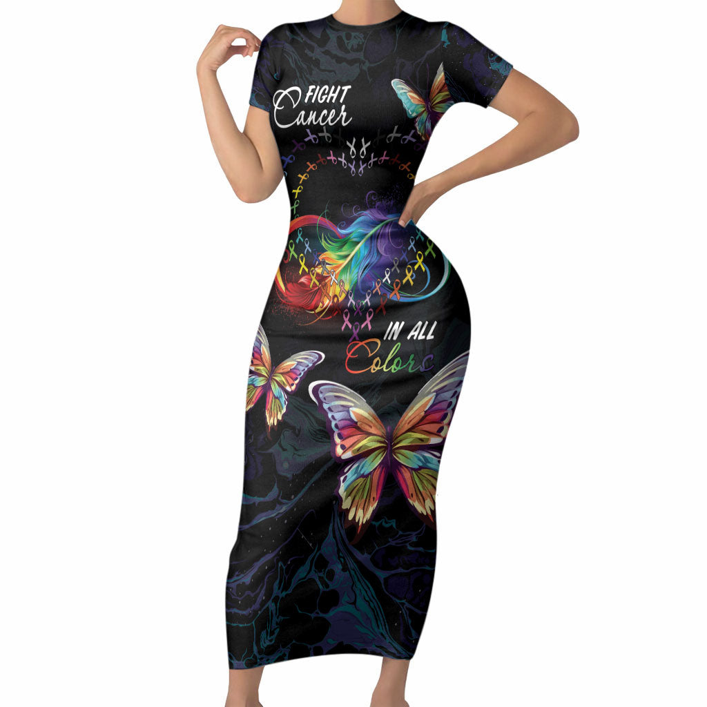 Fight Cancer In All Colors Personalized Short Sleeve Bodycon Dress Whimsical Butterflies