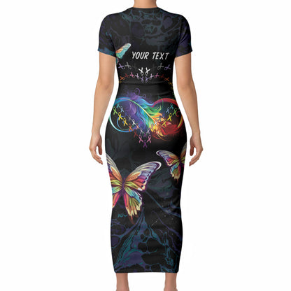Fight Cancer In All Colors Personalized Short Sleeve Bodycon Dress Whimsical Butterflies