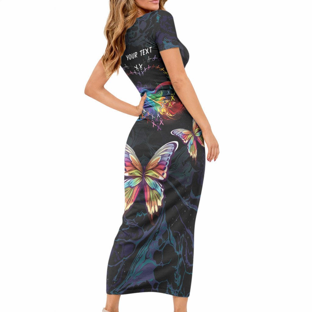 Fight Cancer In All Colors Personalized Short Sleeve Bodycon Dress Whimsical Butterflies