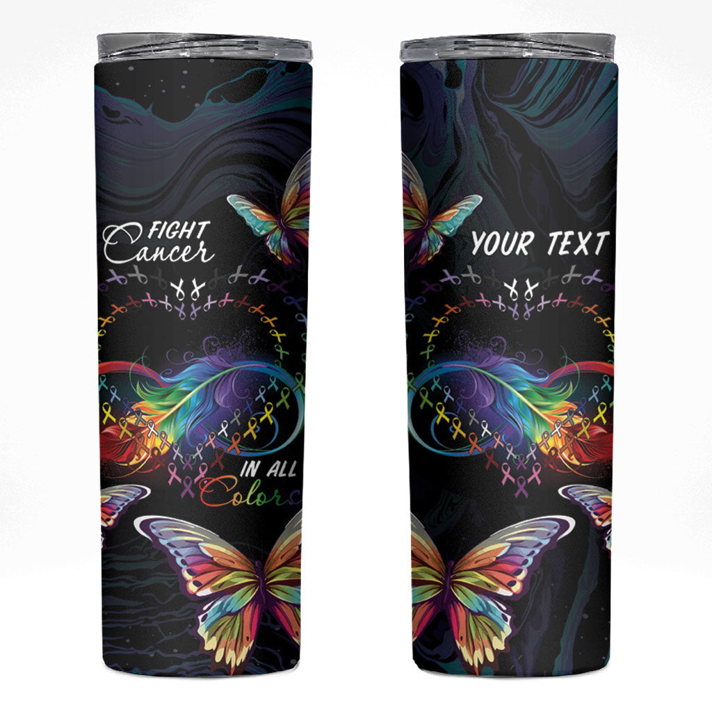 Fight Cancer In All Colors Personalized Skinny Tumbler Whimsical Butterflies