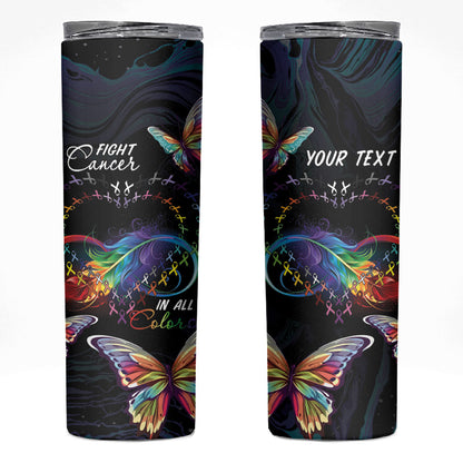 Fight Cancer In All Colors Personalized Skinny Tumbler Whimsical Butterflies
