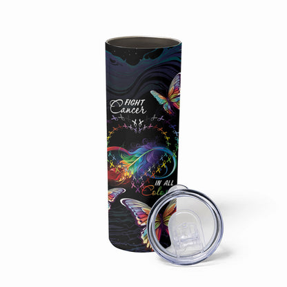 Fight Cancer In All Colors Personalized Skinny Tumbler Whimsical Butterflies