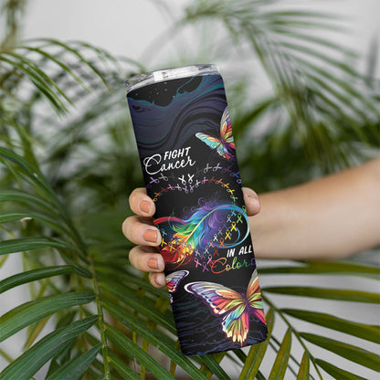 Fight Cancer In All Colors Personalized Skinny Tumbler Whimsical Butterflies