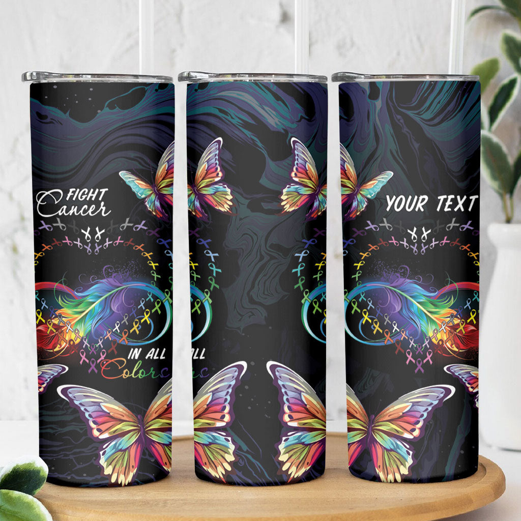 Fight Cancer In All Colors Personalized Skinny Tumbler Whimsical Butterflies