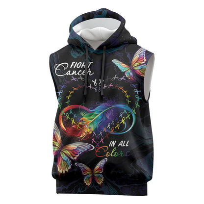 Fight Cancer In All Colors Personalized Sleeveless Hoodie Whimsical Butterflies