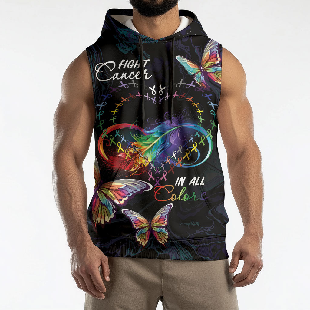 Fight Cancer In All Colors Personalized Sleeveless Hoodie Whimsical Butterflies