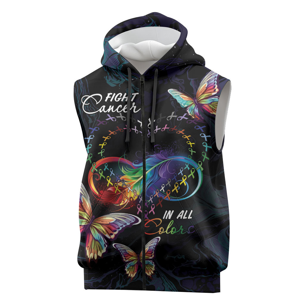 Fight Cancer In All Colors Personalized Sleeveless Zip Hoodie Whimsical Butterflies
