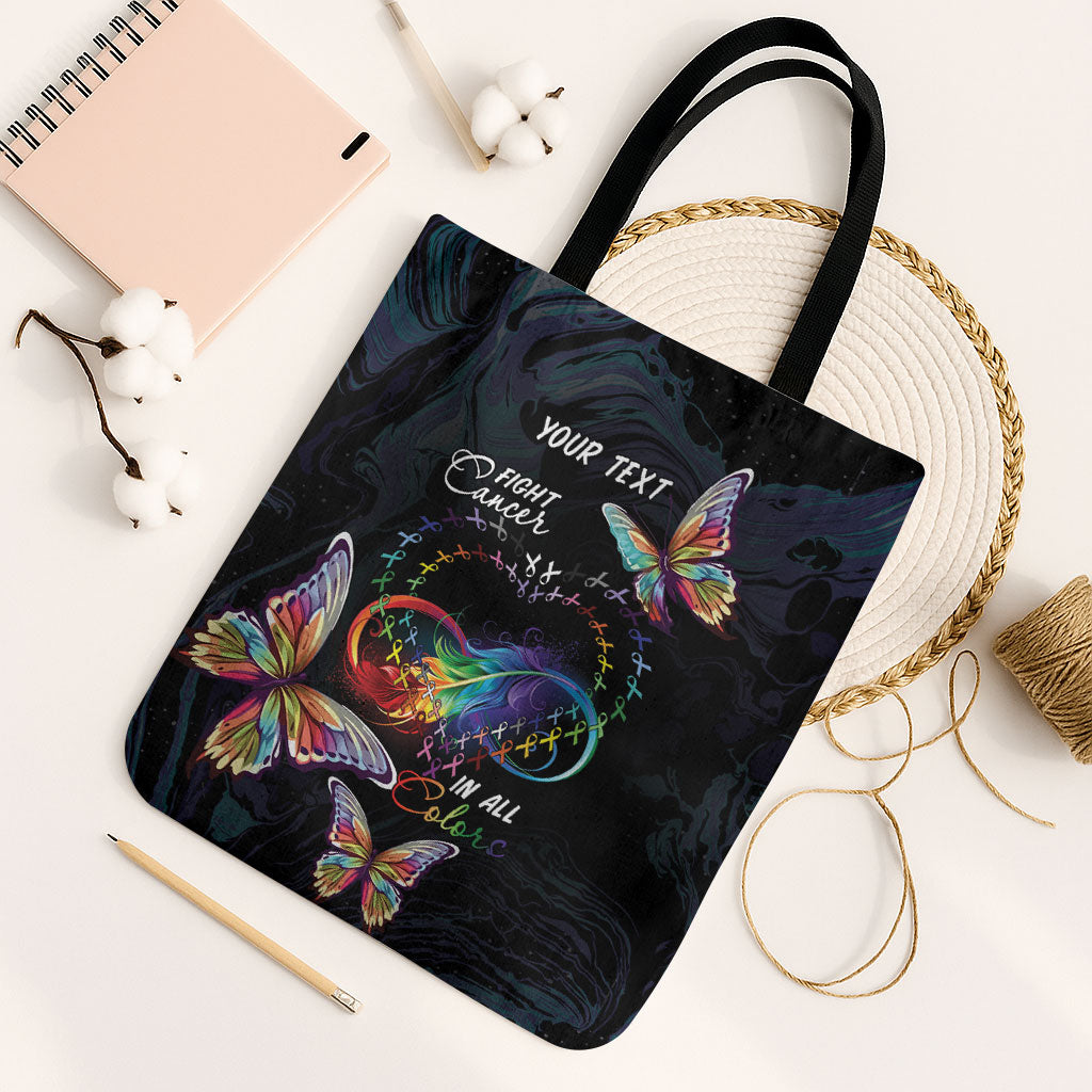 Fight Cancer In All Colors Personalized Tote Bag Whimsical Butterflies