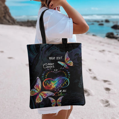 Fight Cancer In All Colors Personalized Tote Bag Whimsical Butterflies