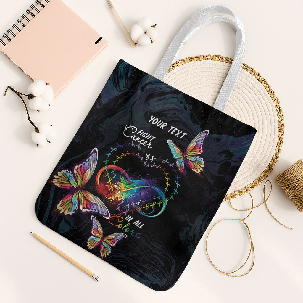 Fight Cancer In All Colors Personalized Tote Bag Whimsical Butterflies