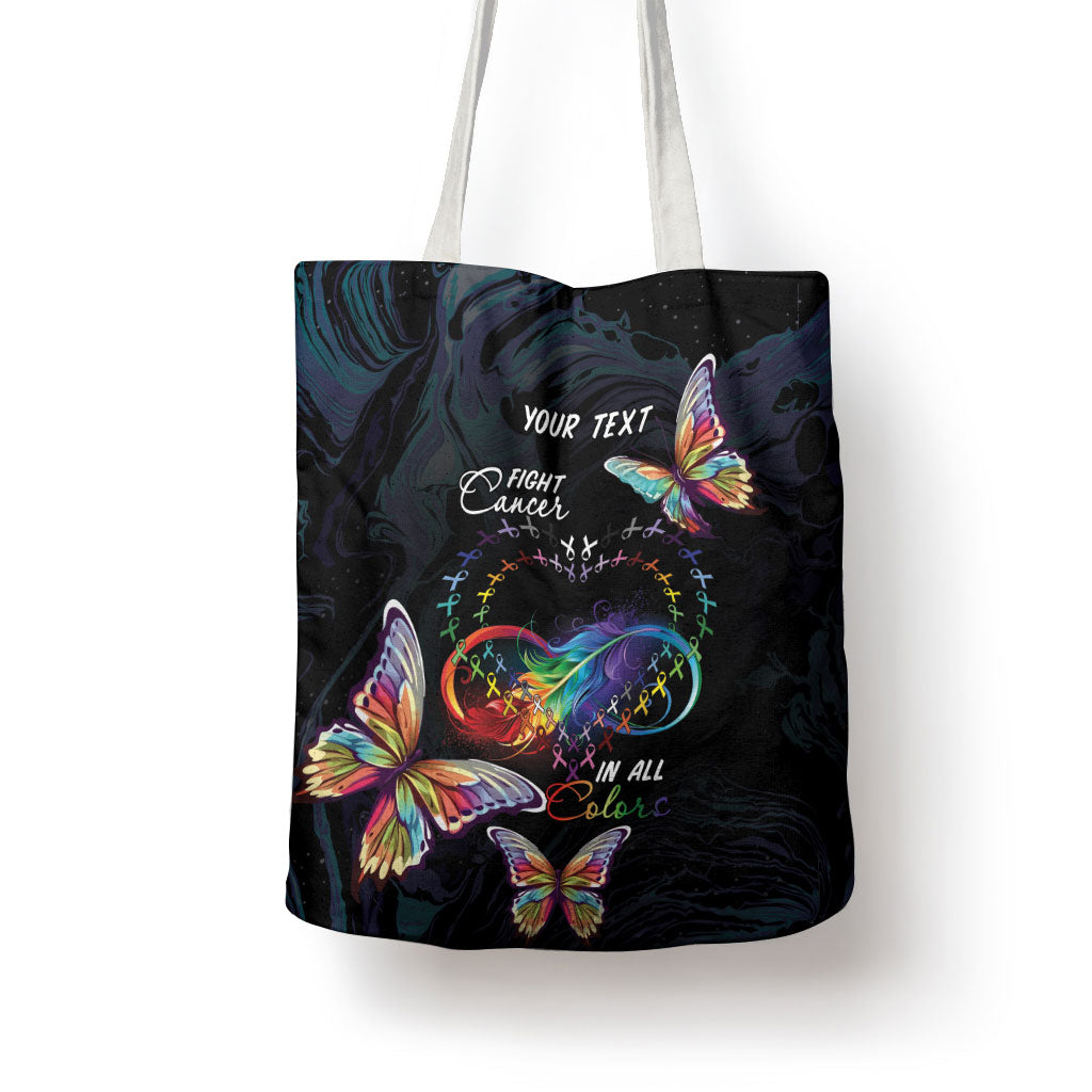 Fight Cancer In All Colors Personalized Tote Bag Whimsical Butterflies