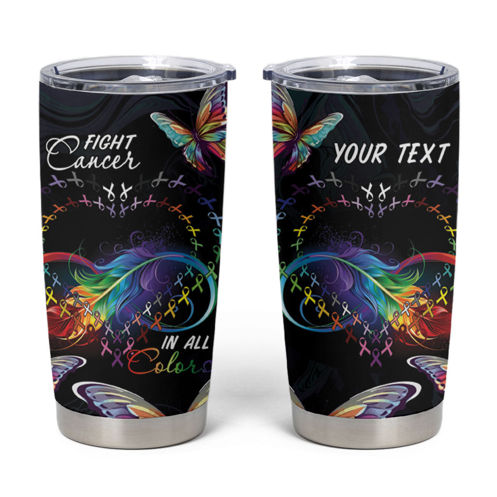 Fight Cancer In All Colors Personalized Tumbler Cup Whimsical Butterflies