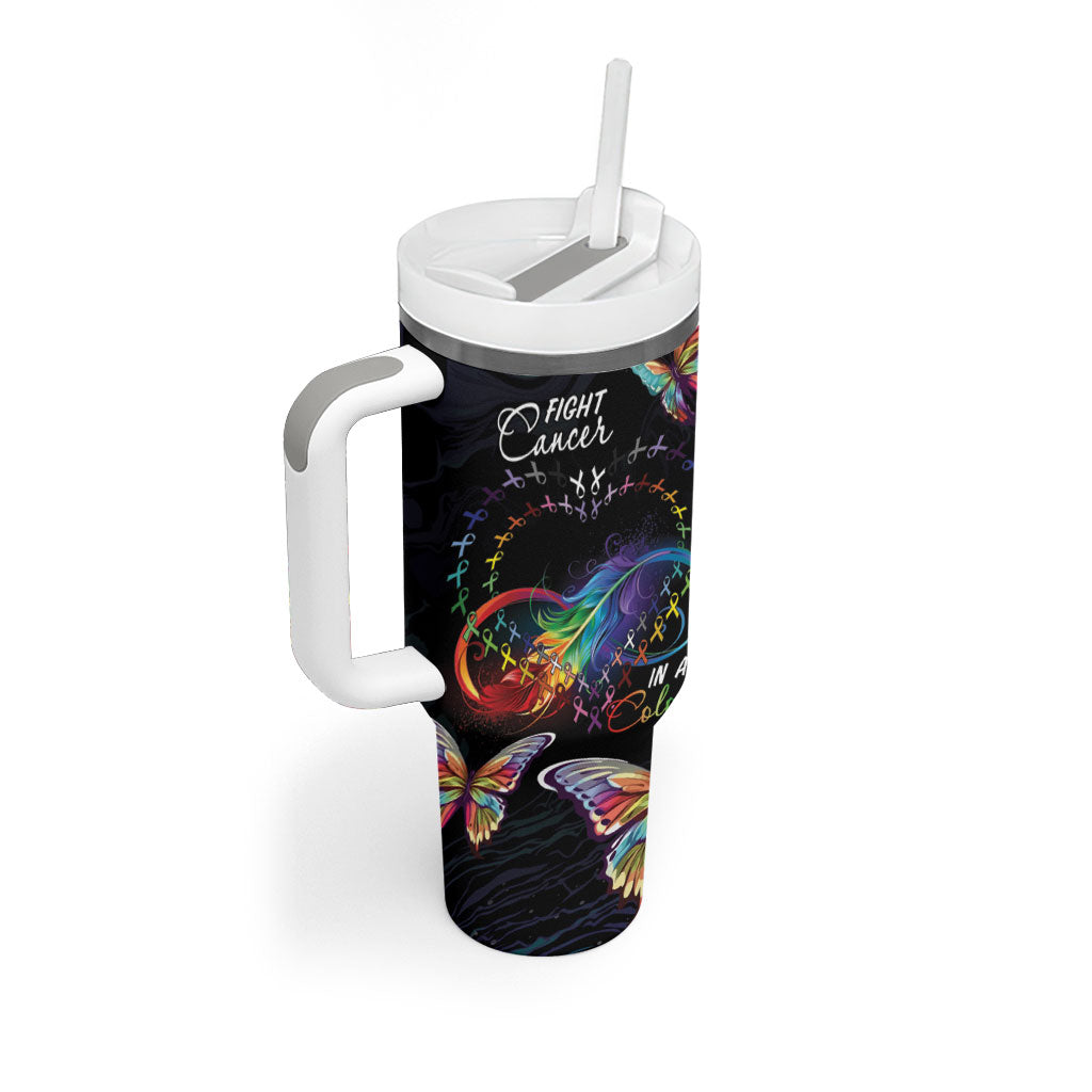 Fight Cancer In All Colors Personalized Tumbler With Handle Whimsical Butterflies