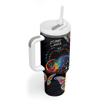 Fight Cancer In All Colors Personalized Tumbler With Handle Whimsical Butterflies