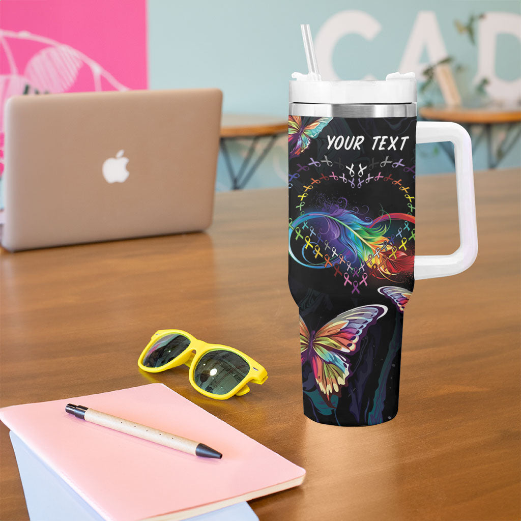 Fight Cancer In All Colors Personalized Tumbler With Handle Whimsical Butterflies
