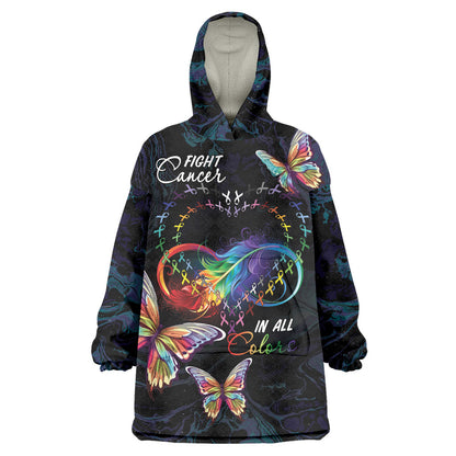 Fight Cancer In All Colors Personalized Wearable Blanket Hoodie Whimsical Butterflies