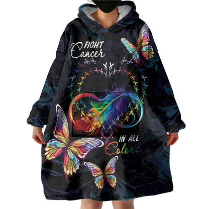 Fight Cancer In All Colors Personalized Wearable Blanket Hoodie Whimsical Butterflies