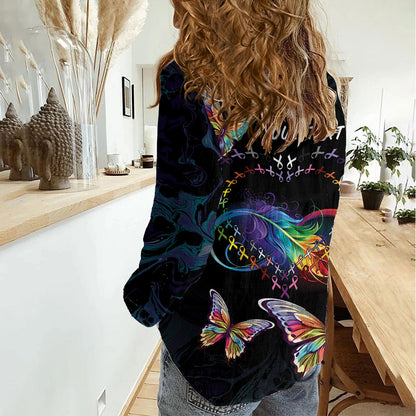 Fight Cancer In All Colors Personalized Women Casual Shirt Whimsical Butterflies