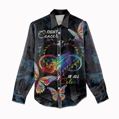 Fight Cancer In All Colors Personalized Women Casual Shirt Whimsical Butterflies
