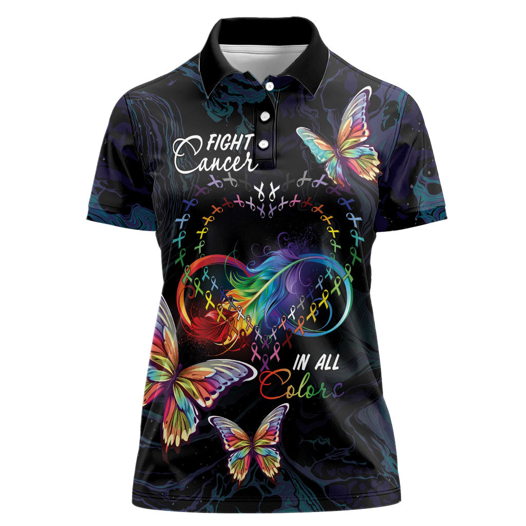 Fight Cancer In All Colors Personalized Women Polo Shirt Whimsical Butterflies