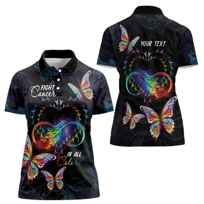 Fight Cancer In All Colors Personalized Women Polo Shirt Whimsical Butterflies