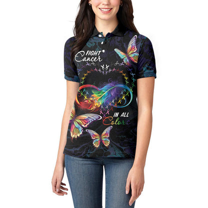 Fight Cancer In All Colors Personalized Women Polo Shirt Whimsical Butterflies