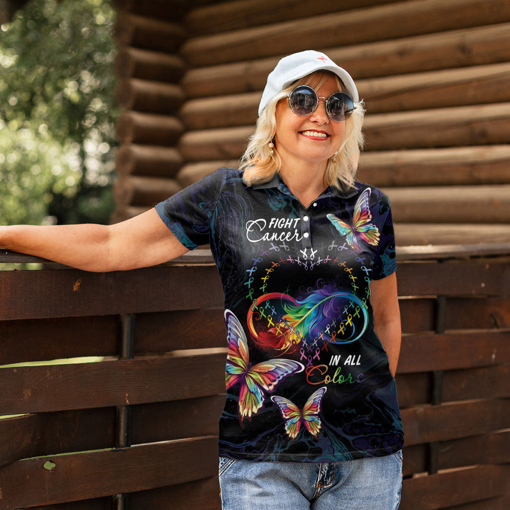 Fight Cancer In All Colors Personalized Women Polo Shirt Whimsical Butterflies