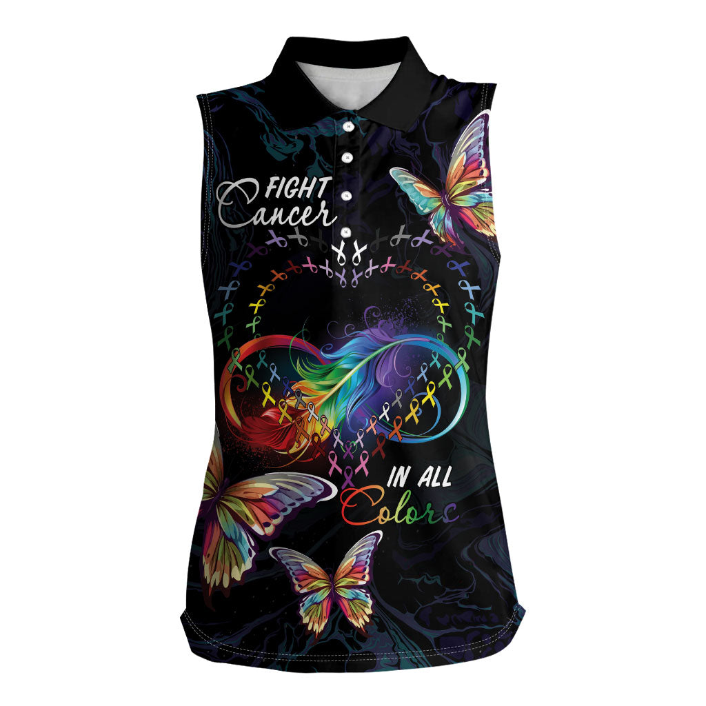 Fight Cancer In All Colors Personalized Women Sleeveless Polo Shirt Whimsical Butterflies