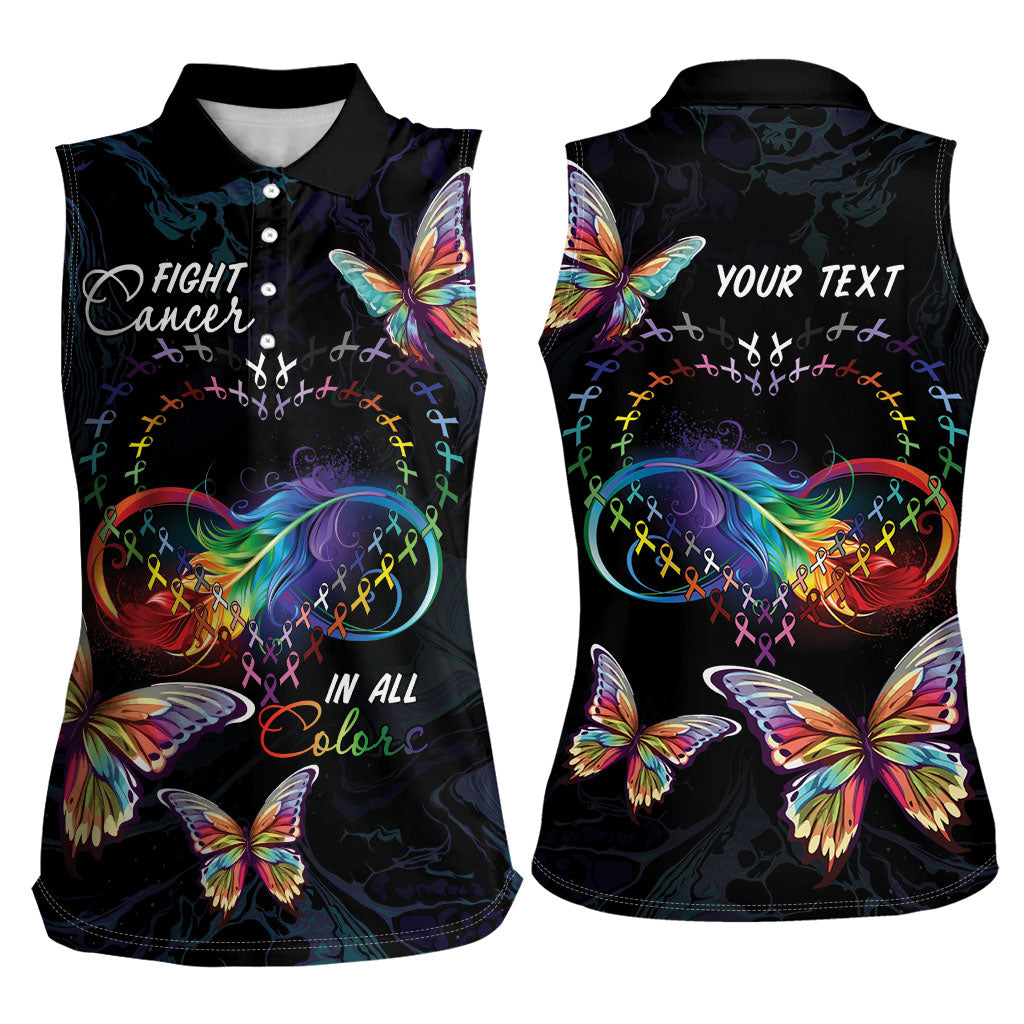 Fight Cancer In All Colors Personalized Women Sleeveless Polo Shirt Whimsical Butterflies