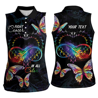 Fight Cancer In All Colors Personalized Women Sleeveless Polo Shirt Whimsical Butterflies