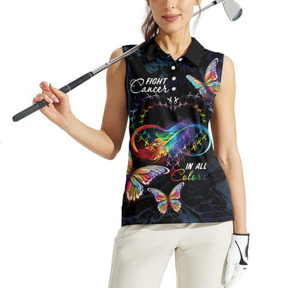 Fight Cancer In All Colors Personalized Women Sleeveless Polo Shirt Whimsical Butterflies