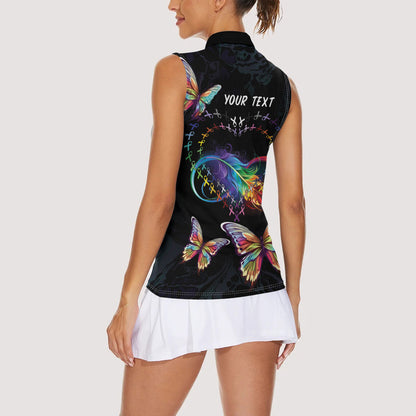 Fight Cancer In All Colors Personalized Women Sleeveless Polo Shirt Whimsical Butterflies