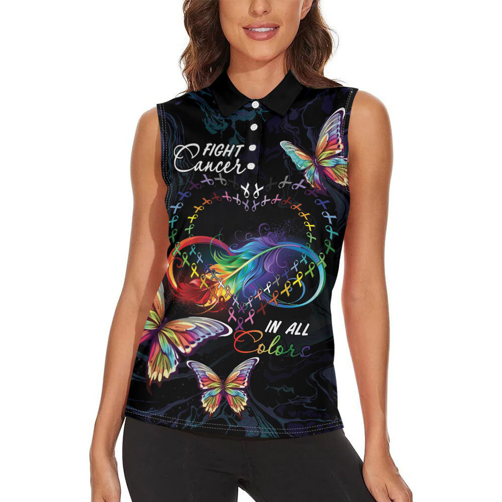 Fight Cancer In All Colors Personalized Women Sleeveless Polo Shirt Whimsical Butterflies