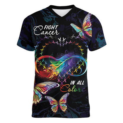 Fight Cancer In All Colors Personalized Women V-Neck T-Shirt Whimsical Butterflies